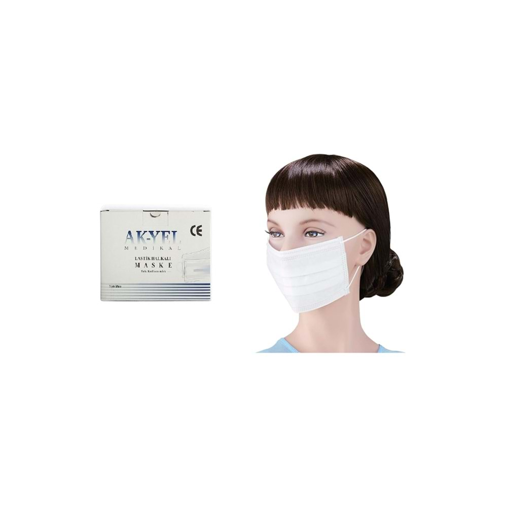 Yetişkin Cerrahi Maske AK-YEL A0026 Mavi 2 Katlı 100lü