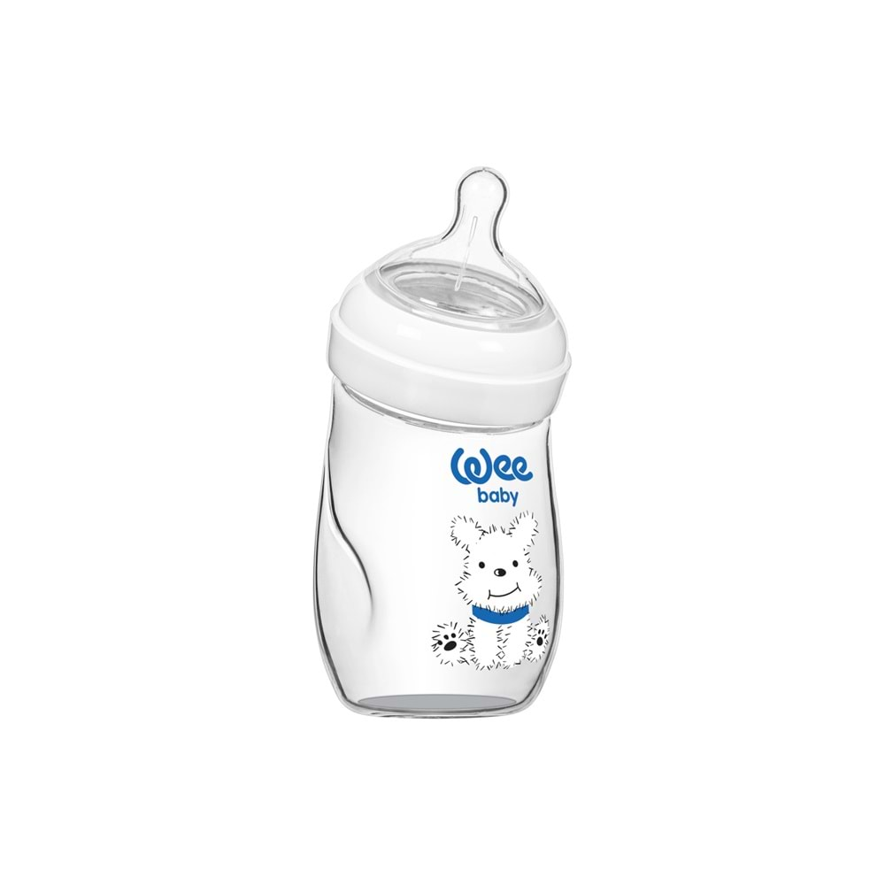 Açılı Cam Biberon Wee Baby 146 Köpek Beyaz 180ml