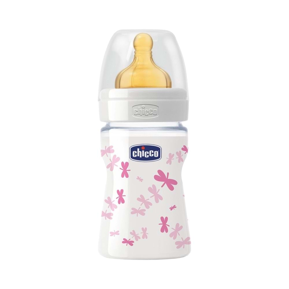 Kauçuk Uçlu Cam Biberon Chicco Wellbeing 00020710100000 0+ Aylık 150ml Pembe