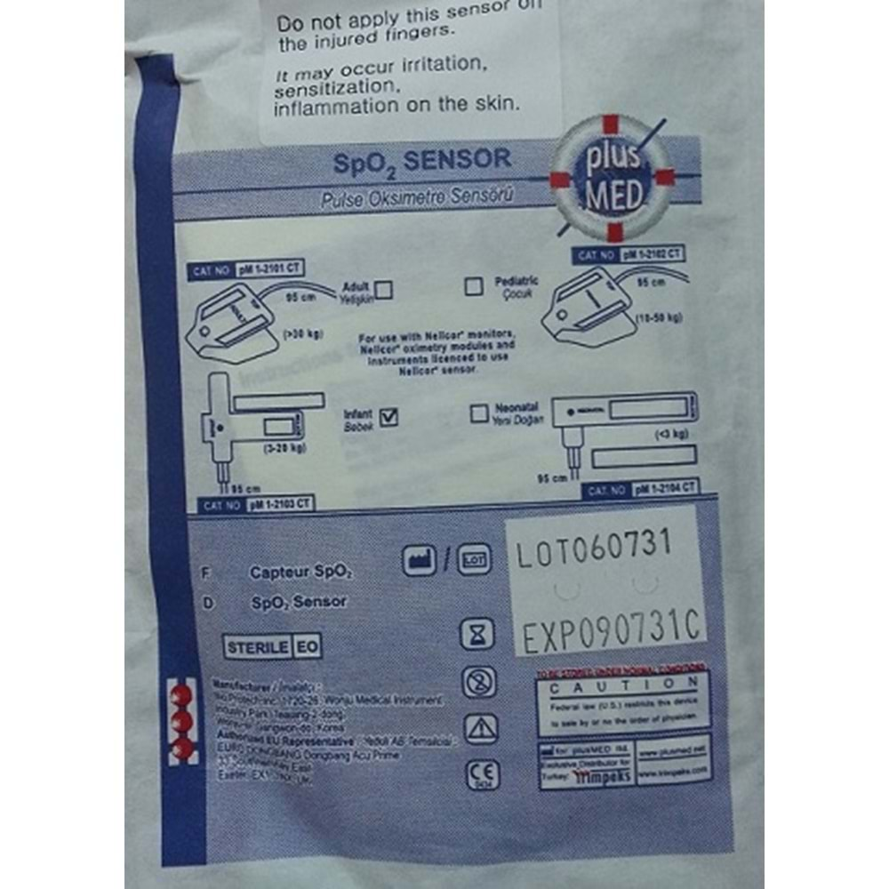 Disposable Pulse Oksimetre Probu Plusmed pM 1-2103 CT