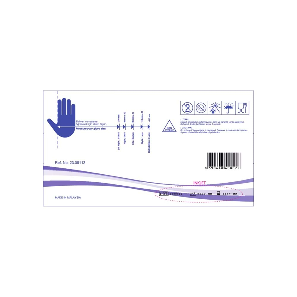 Nitril Pudrasız Muayene Eldiveni Beybi 23.08112 Violet Mor Medium 100lü