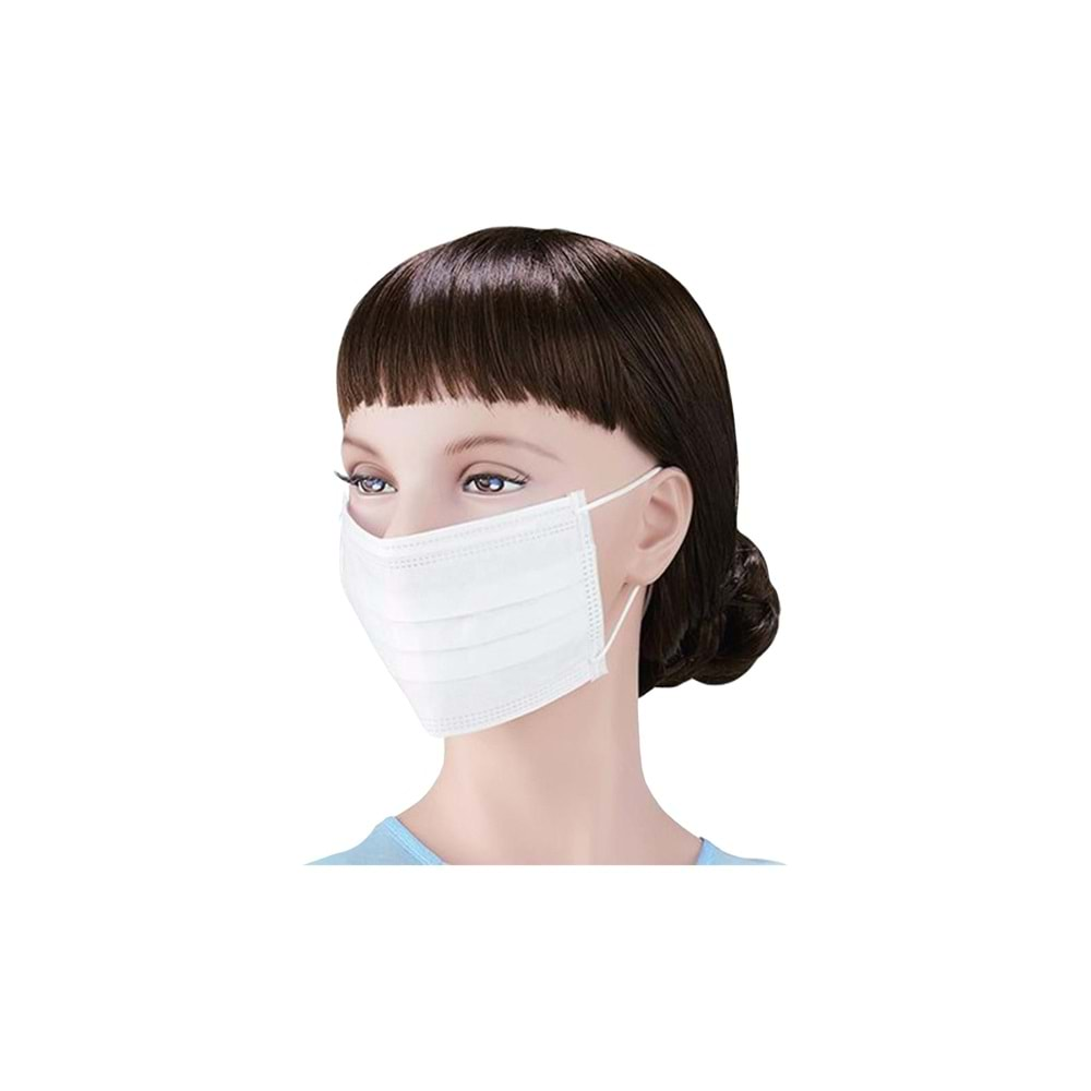 Yetişkin Cerrahi Maske AK-YEL A0026 Beyaz 3 Katlı 100lü