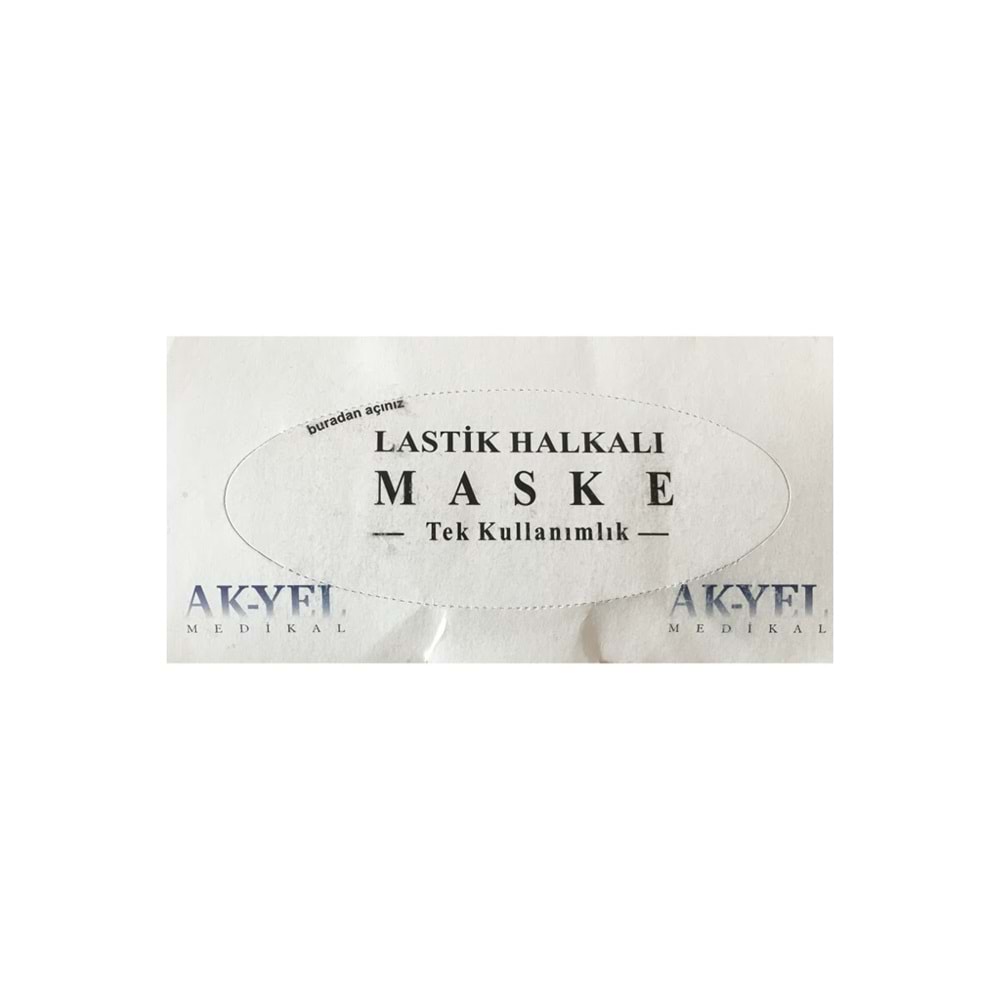 Yetişkin Cerrahi Maske AK-YEL A0026 Beyaz 3 Katlı 100lü