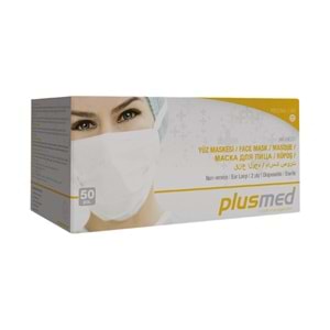 Yetişkin Cerrahi Maske Plusmed PM-SW201 Beyaz 2 Katlı 50li